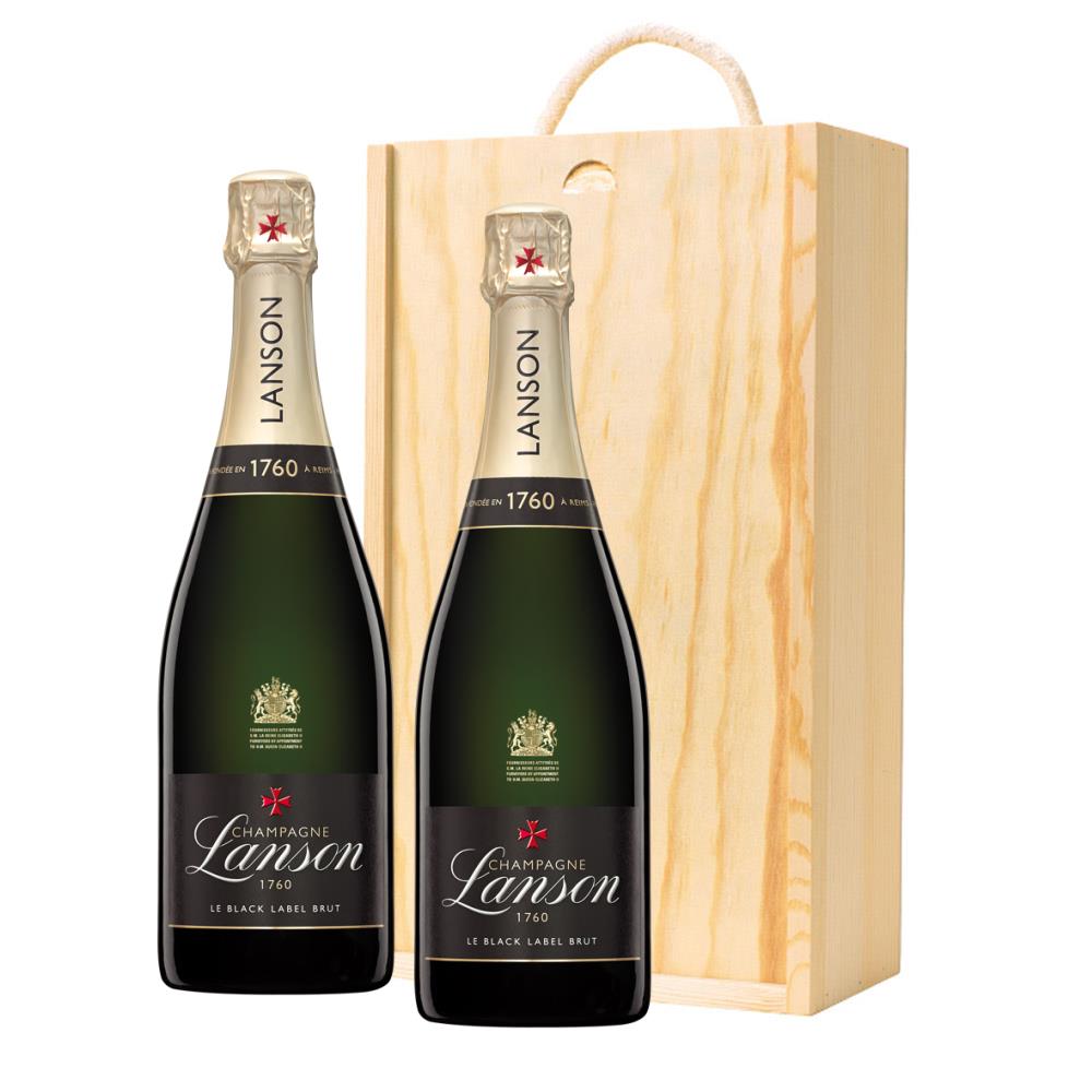 Lanson Le Black Label Brut Champagne 75cl Twin Pine Wooden Gift Box (2x75cl)
